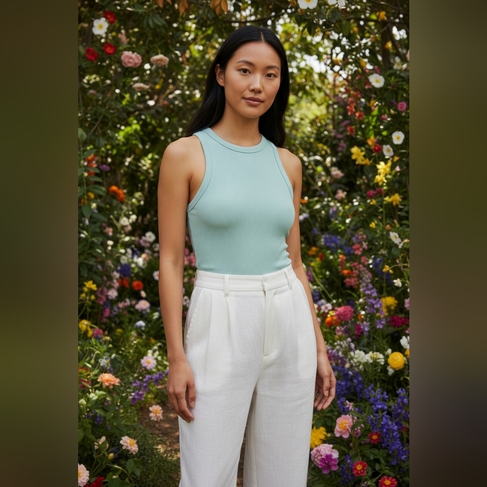 And Now This Womens Medium Harbour Grey (Light Green) Double Layer Ribbed NWT